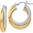 thumbnail image 1 of 14K Two-tone Polished and Textured Hoop Earrings (25x15), 1 of 5