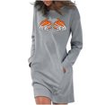 thumbnail image 1 of Robes T-Shirt pour Femmes Col Ras du Cou Unies Imprimées Robe à Manches Longues Décontractée Ample Robes d'Automne avec Poches, 1 of 7