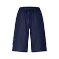 thumbnail image 3 of IDALL Athletic Shorts for Women Linen Shorts Womens Casual Solid Side Pockets Pants Shorts Elastic Waist Pockets Daily Mid Long Shorts Summer Shorts Lounge Shorts Women Navy XL, 3 of 5