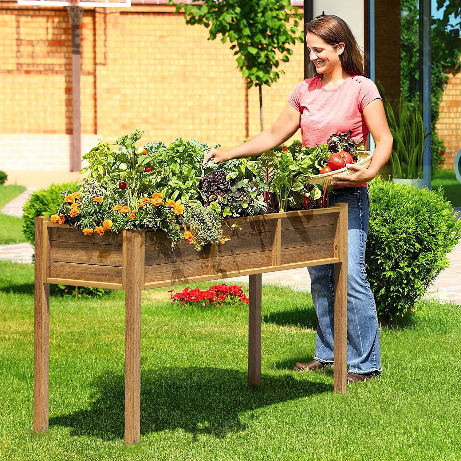 Dextrus 48x18x30in Poly Wood Raised Garden Bed, 255lbs Capacity - Brown