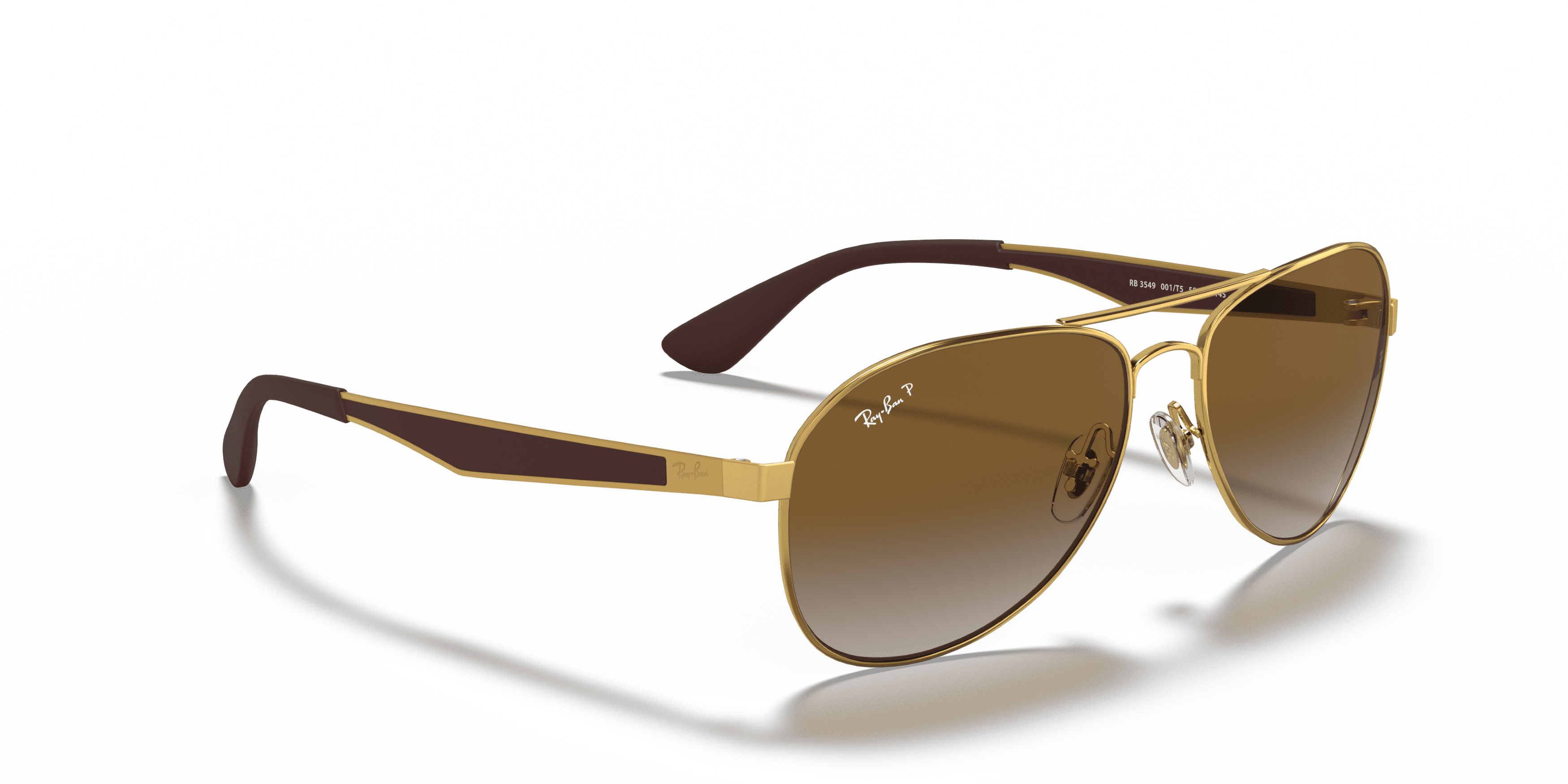 Ray-Ban RB3549 Sunglasses, Pilot Aviator Eyeglasses with Case, Arista Gold/Light Gray Gradient Brown, Size 61