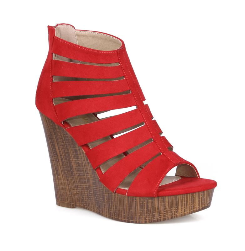 Mark And Maddux Women's Strappy Wood Effect Wedge Booties - Walmart.com