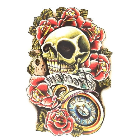 Man Skull Flower Pattern Removable Body Art Paper Sticker Decal Temporary