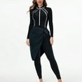 thumbnail image 6 of Tqyyweavej 3 Piece Swimsuits for Women Long Sleeve Stripe Hooded Swim Tops and Black Tight Athletic Bathing Suit Leggings with Bottoms Coverups, 6 of 6
