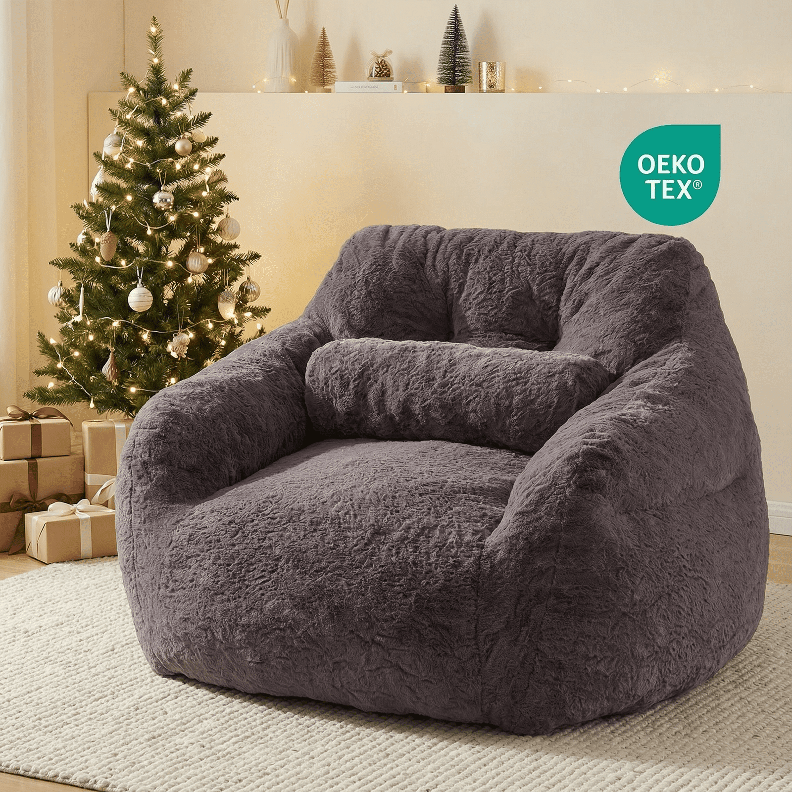 Ebenchico 3.8ft Oversized Bean Bag Chair for Adults Teens Kids, Beanbag Chairs with Pillow, Reading Gaming Relaxing Chair, Dark Gray