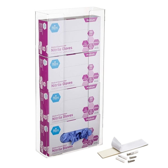 Adir Glove Holder for Wall Mount – Acrylic Glove Dispenser Station for Tissue boxes, Disposable Rubber Gloves Face Masks - Medical Glove Organizer for Hospital, Labs – (Clear for 4 boxes)
