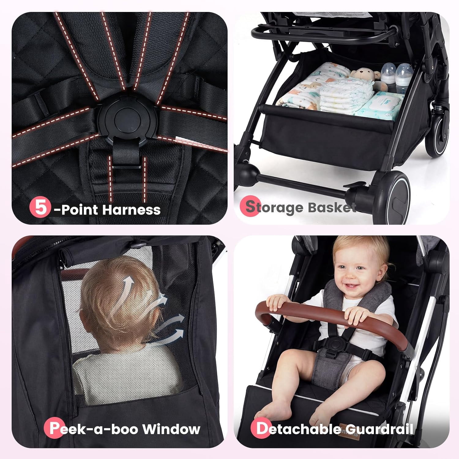 INFANS Travel Stroller, Lightweight Compact Baby Stroller for Airplane with One-Hand Fold, Multi-Position Recline, Canopy, 4 Wheel Suspension, Storage Basket