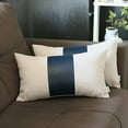 thumbnail image 1 of Boho Set of 2 Handcrafted Decorative Throw Pillow Cover Vegan Faux Leather Solid 12" x 20" Navy Blue & Ivory Lumbar for Couch, Bedding, 1 of 4