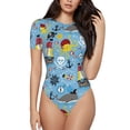 thumbnail image 1 of Vsdgher Combinaison à Manches Courtes Imprimé Animaux Marins pour Femmes, Justaucorps Aguichant une Pièce Col Rond Shapewear Contrôle du Ventre-TTG, 1 of 7