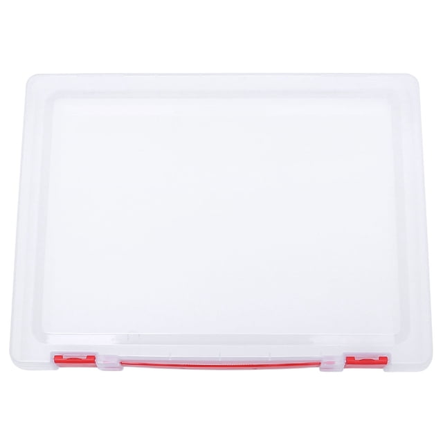 Caja de almacenamiento transparente de plástico transparente para documentos, archivador, soporte portátil con hebilla roja