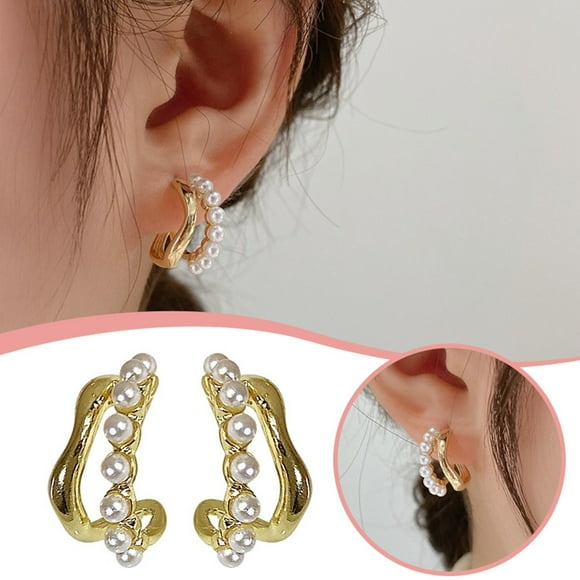 asddcavvf Double Layer Pearl Earrings Design Light Irregular Earrings