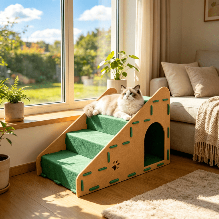 AsterOutdoor 4-Step Pet Stairs, Non-Slip Green photo 5