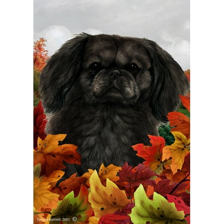 Pekingese Black - Best of Breed Fall Leaves Garden Flags