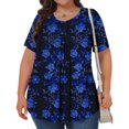 thumbnail image 4 of Tnhcen Plus Size Women's Summer Floral Print Loose Fit Ruffled Front T-Shirt | Stretchy Basic Tops (L-5XL) | Casual Daily Beach Wear, 4 of 8