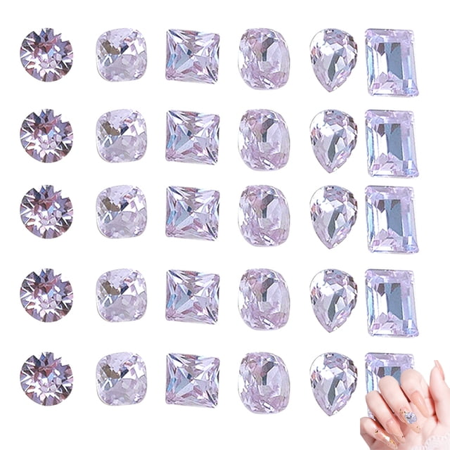 Diamantes de imitación de color violeta claro para uñas, 30 piezas, gemas de cristal para decoración de uñas, diamantes de imitación con parte posterior plana