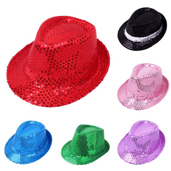 SUXIAN Kids Carnival Sparkly Sequin Top Hat Performance Dance Party Stage Show Accessory One Size