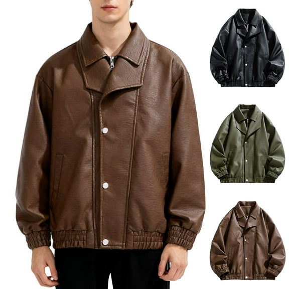 Miluxas Mens Oversized Leather Jackets Zip Up Bomber Jacket Vintage Biker Racing Moto Jacket Coat with Pockets Green XL(XL)