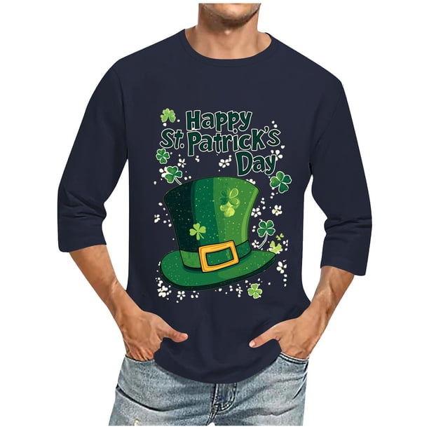 Camisetas de Manga Larga para Hombres, Día de San Patricio Impreso 3/4 Manga Camiseta de Fitness, Mezcla de Algodón Casual