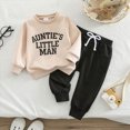 thumbnail image 2 of Xudanell Boy Baby Clothes Boys Winter Suit Boys Casual Letter AUNTIE'S LITTLE MAN Printing Long Sleeve Sweatshirt Solid Color Pants Set 6 12 18 24 Months 2T 3T, 2 of 6