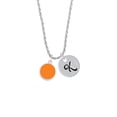 thumbnail image 2 of Delight Jewelry Silvertone Small Orange Enamel Disc Silvertone Script Initial Disc - K - Charm Necklace, 20"+3", 2 of 4