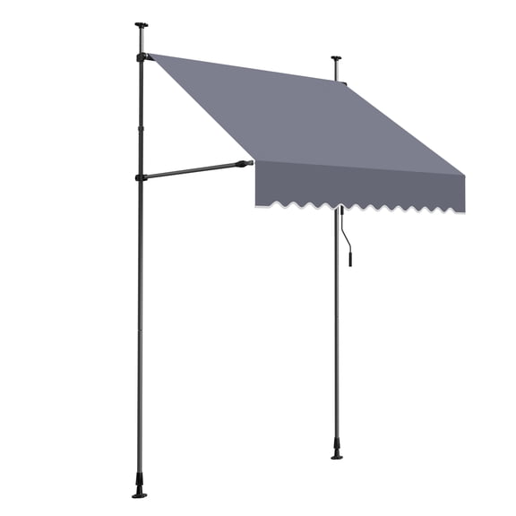 KFFKFF Manual Retractable Awning, 59" Outdoor Adjustable Sunshade Shelter, Height-Adjustable Patio Canopy with Crank Handle for Backyard, Garden, Balcony, Dark Gray