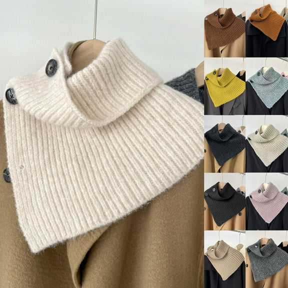 HAPIMO Winter Womens Scarf Fall Scarves Ribbed Knit Faux Collar Side Buttons Detachable Sweater Turtleneck Solid Color Neck Warmer Scarf Wrap for Women Christamas Gift