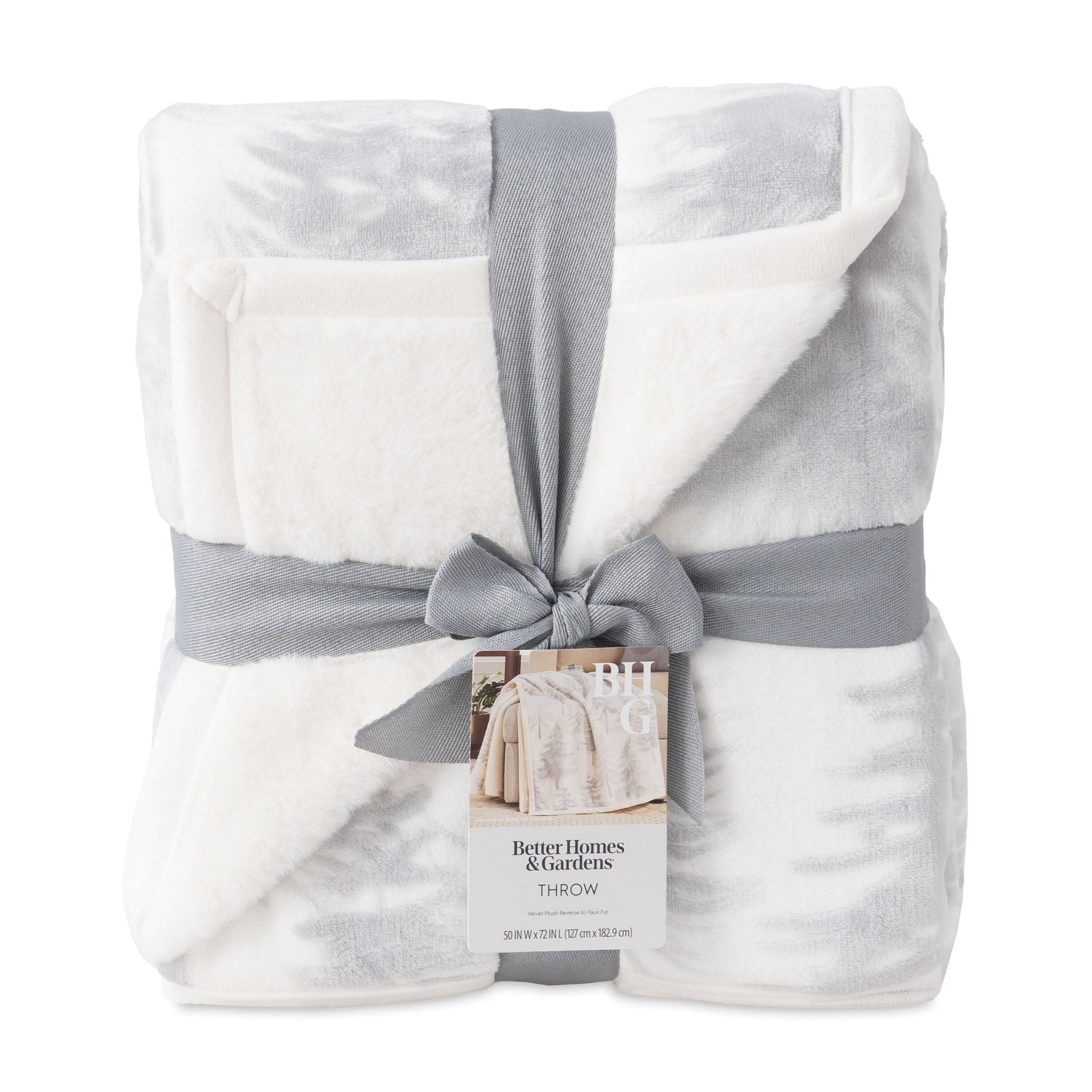 Better Homes & Gardens Printed Velvet Plush Reverse to Faux Fur Super Soft Throw Blanket, Oversized, Whimsical Forest Grey
