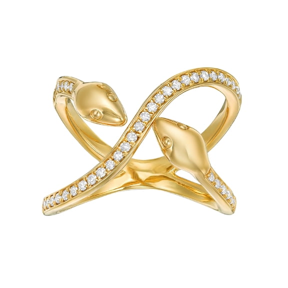 0.25 Carat Diamond Snake Ring in Yellow Gold Plated 925 Sterling Silver - Size 7