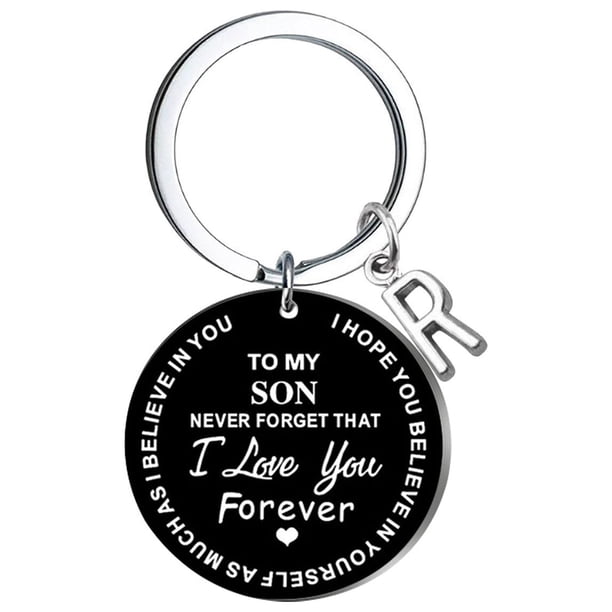 Llaveros para mujer, llavero de billetera, llavero de auto, llavero DIY para mi hijo, llavero de acero inoxidable negro con apellido de 26 letras, 2,5 cm, decoraciones de moda
