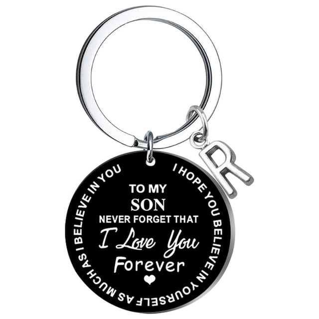 Llaveros para mujer, llavero de billetera, llavero de auto, llavero DIY para mi hijo, llavero de acero inoxidable negro con apellido de 26 letras, 2,5 cm, decoraciones de moda