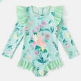thumbnail image 4 of Hienoo Toddler Girls One-Piece Swimsuit Flower Print Long Sleeve Rashguard Bathing Suit, 4 of 8