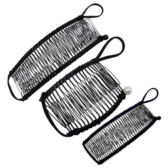 3 Pieces Hair Combs and Clips, Banana Hair Clips for Women,20/30/40 Comb Vintage Clincher Comb Banana Hair Grip No Crease Hair Clips for Natural Curly ,Black