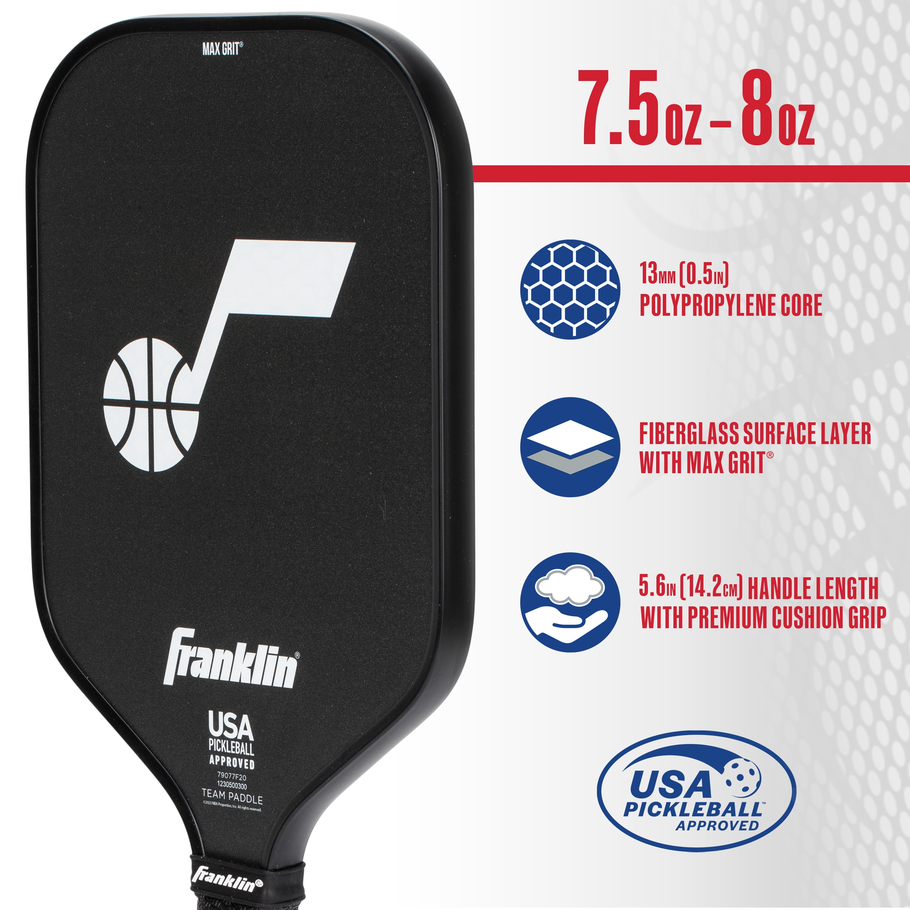 Franklin Sports NBA Utah Jazz Pickleball Paddle - Official NBA Team Pickleball Paddles - USAP (USAPA) Approved Premium Quality Pickleball Paddles - Authentic Team Logos + Colors