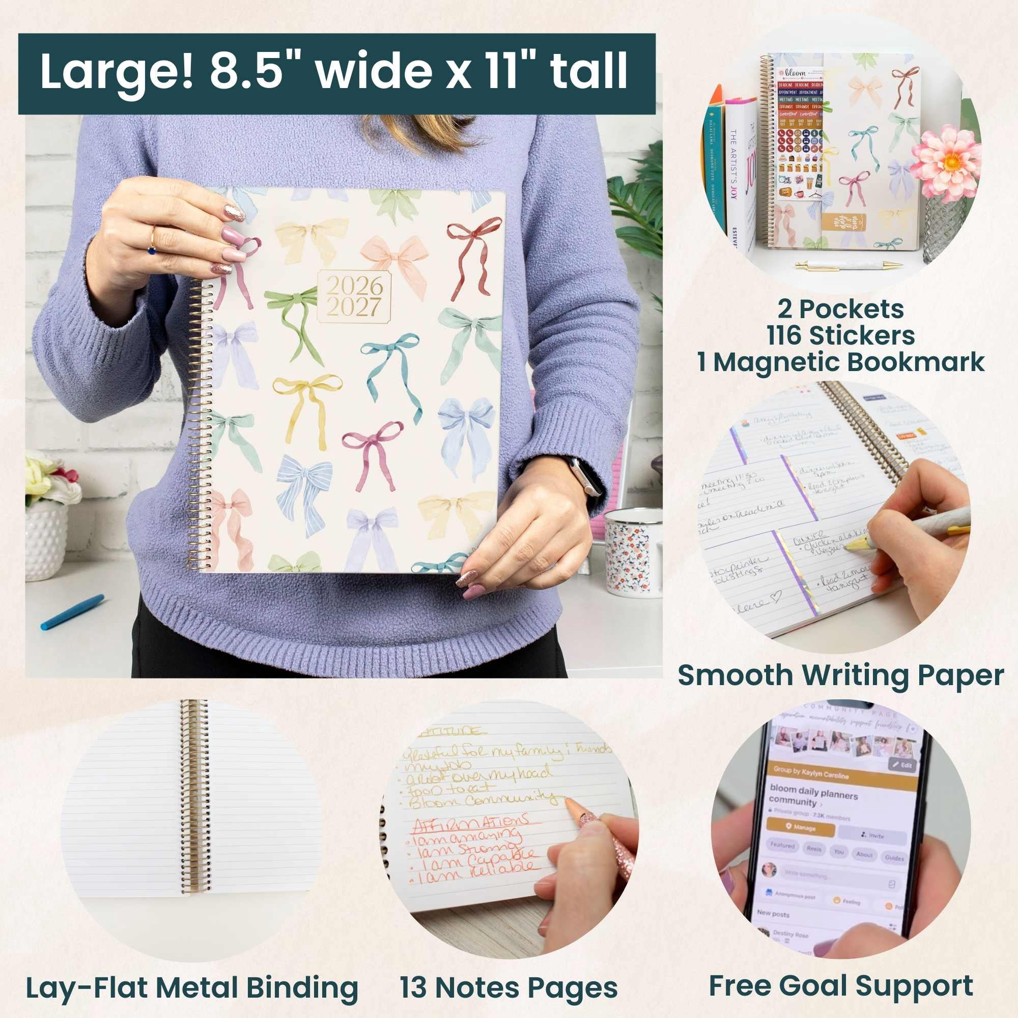 bloom daily planners 2026-2027 Academic Planner, 13 Month Monthly & Weekly, 8.5" x 11" Soft Cover, Stickers Included, Bows