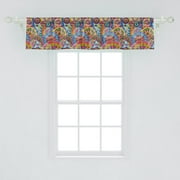 Ambesonne Floral Window Valance, Hippie Style Abstract Blooms with Aztec Tribal Geometric Trippy Boho Antique, Curtain Valance for Kitchen Bedroom Decor with Rod Pocket, 54" X 12", Multicolor