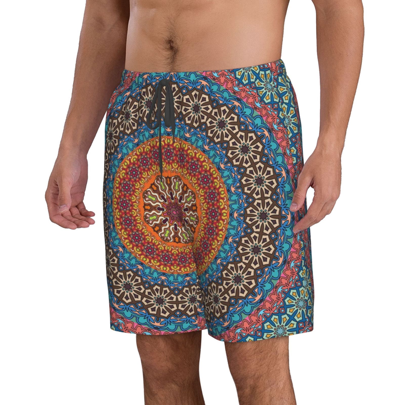 Naloa Mandala Men's Beach Shorts, Surfing shorts, Swim trunks, Quick Dry Swim Trunks for Surfing Beach Fun - Large
