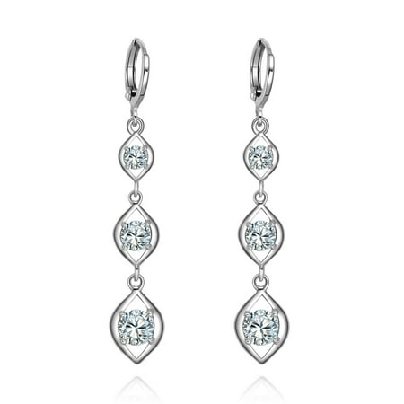 Fabulous and Gorgeous Triple Lucky Charms White Sparkling Crystals Silver-Tone Fashion Earrings