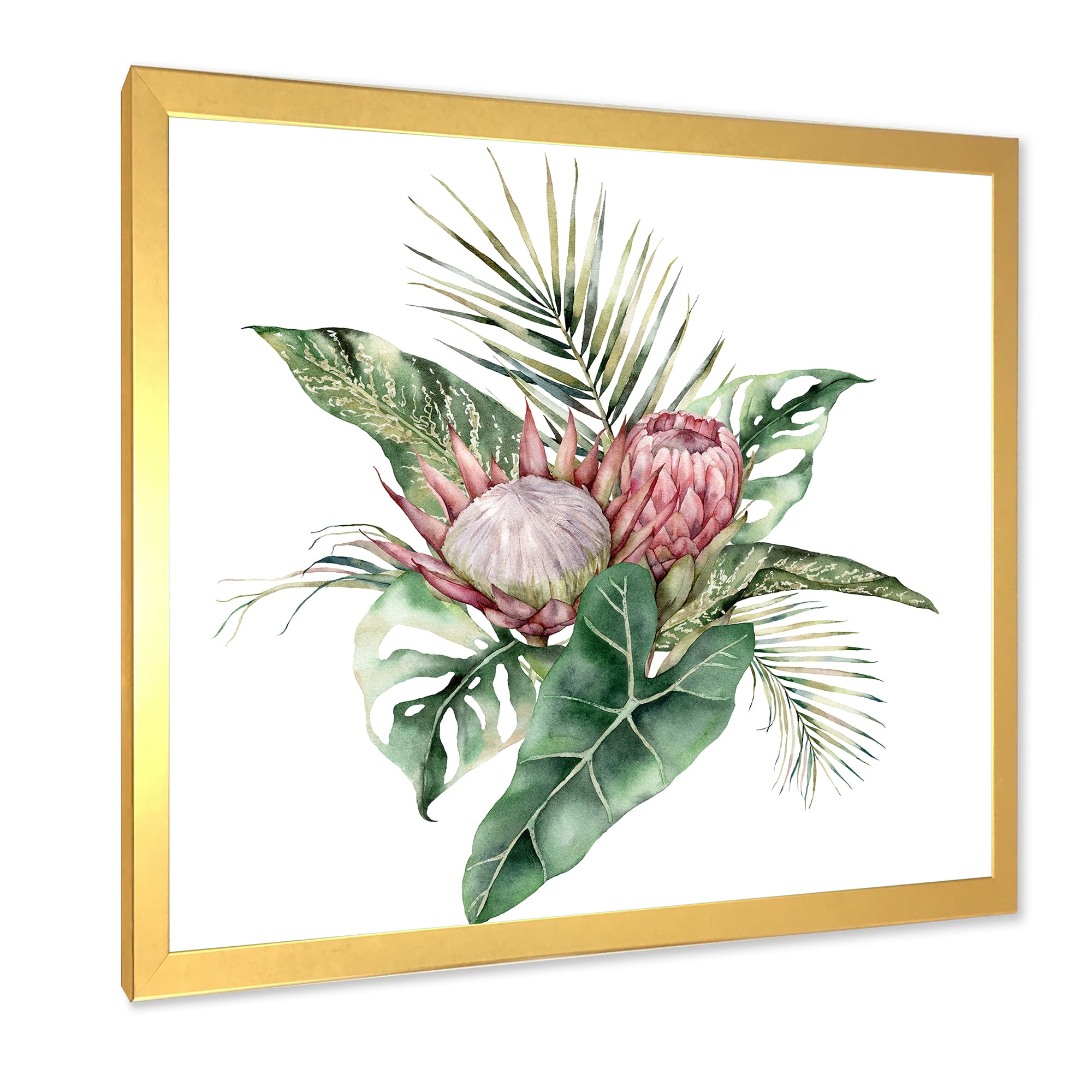 Designart 'Queen Proteas Palm & Monstera Leaves' Traditional Framed Art Print