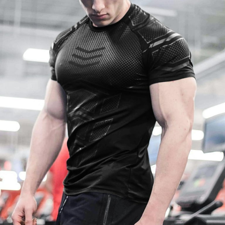 Yubnlvae Mens T Shirt Men Printed Casual Muscle Round Neck Tank Top Body Shaper T Shirt Base Layer Sports Shapewear T Shirts for Men Black