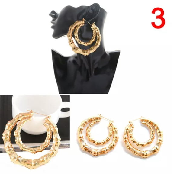 GKNET Large Bamboo Earrings Fashion Hip-Hop Gold/Silver Ladies Hoop/Hoop Blings*Cir-3