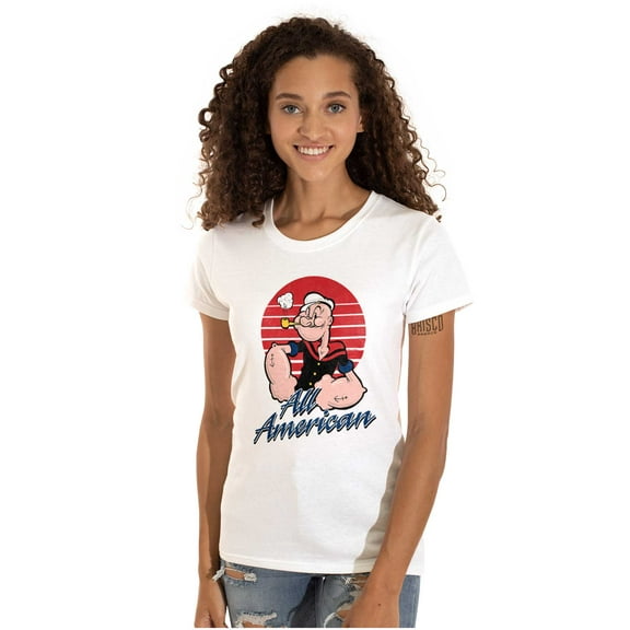 All American Popeye The Sailor Man Women's T Shirt Ladies Tee Brisco Brands X