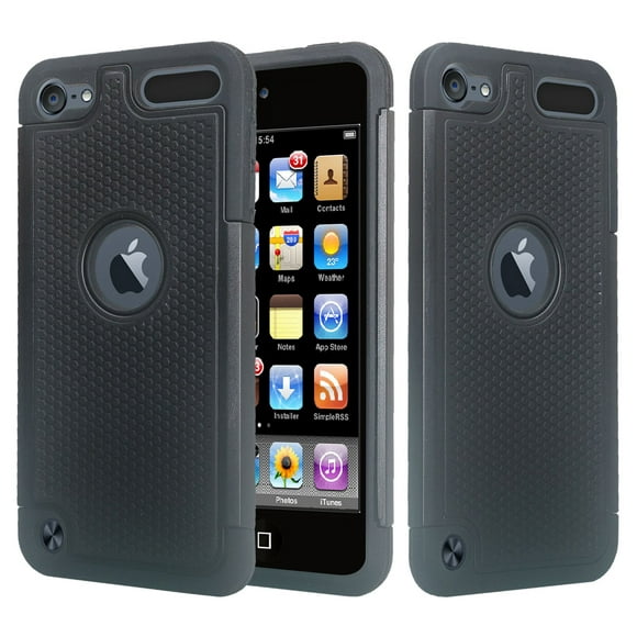 Coque pour iPod Touch 5 / Touch 6, Housse de Protection Hybride Blindée à Double Couche Robuste pour iPod Touch 5 / Touch 6 - Noir/noir (Armure Furtive Noire sur Noir)