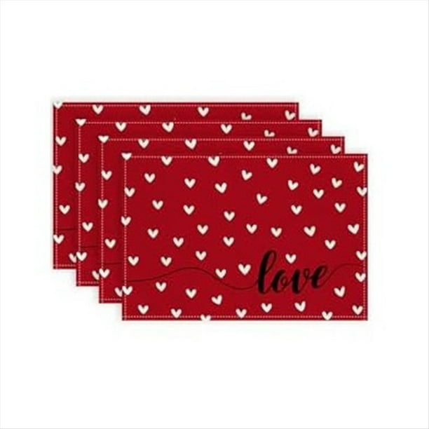 Manteles Individuales para el DíA de San ValentíN, Tapete de Mesa de Cocina Interior Rojo de Arpillera de Temporada de Granja para Fiestas en el Hogar, 4 Piezas