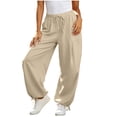 thumbnail image 4 of CHGBMOK Womens Linen Balloon Barrel Beach Pants Boho Harem Flowy Drawstring Casual Loose Pants with Pockets, 4 of 8