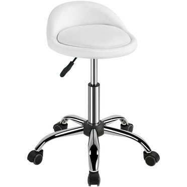 Alden Design Adjustable Rolling Leather Salon Stool for Spa Massage Manicure, White