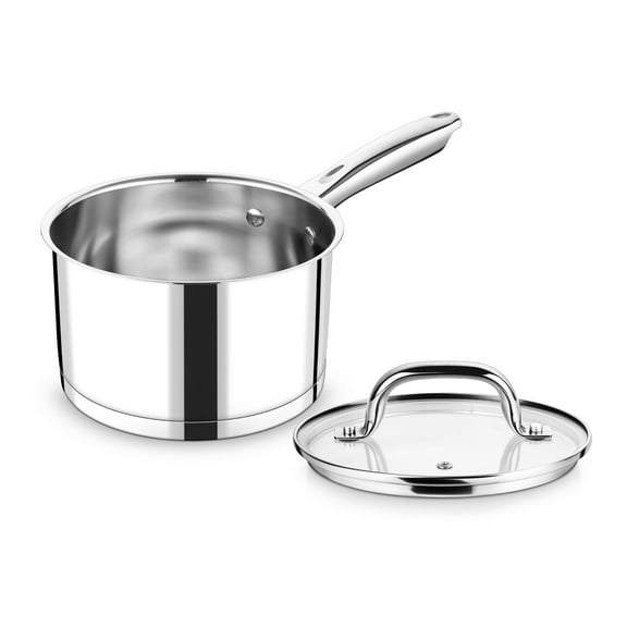 Walchoice 2QT Saucepan with Lid, 2 Quart Stainless Steel Small Sauce Pan, Tri-ply Composite Bottom, Heavy Duty Induction Cooking Pot for Warming Milk, Making Pasta, Boiling Soup, Dishwasher Safe