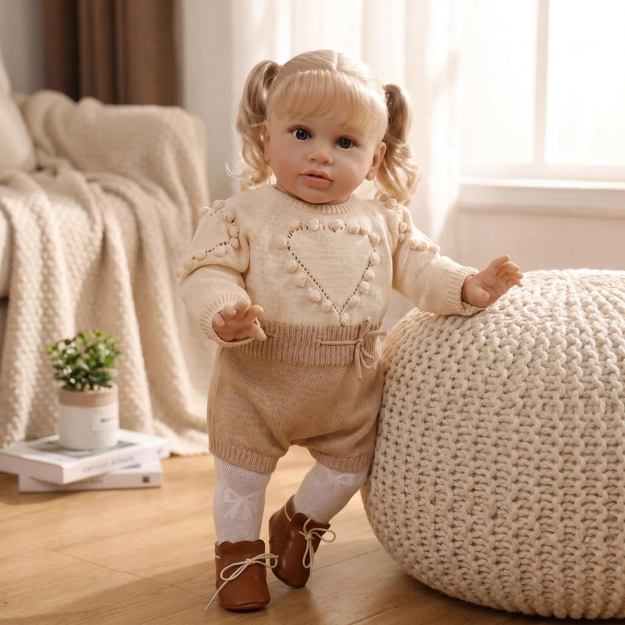 26" Lifelike Handmade Reborn Doll Pippa -Soft Vinyl Fashion Princess Girl with Rooted Blonde Hair, Cute Knitted Costume + Stockings + Shoes | Perfect for Playtime, Birthday Christmas Surprise