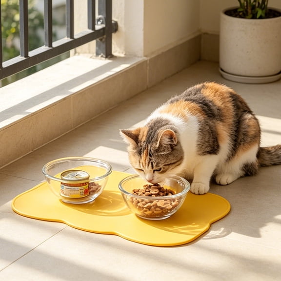Rectangular Silicone Pet Feeding Mat, Non-Slip Dog and Cat Food Placemat with Raised Edges, Waterproof Pet Bowl Pad for Indoor and Travel