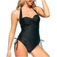thumbnail image 2 of Gaecuw Womens One Piece Swimsuits Sleeveless Swimwear Top Tie Closure Swimsuits Solid Bathing Suits Halter Neck Beach Swimwear 1 Piece Swimwear Black L, 2 of 7