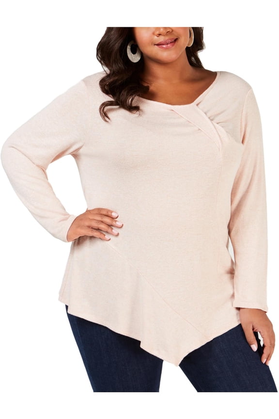 Womens Plus Twist Front Asymmetric Pullover Top